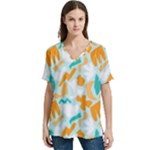 Design Pattern Seamless Tropical V-Neck Split Shoulder Casual T-Shirt