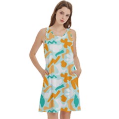 Round Neck Sleeve Casual Dress With Pockets 