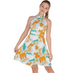 Design Pattern Seamless Tropical Sleeveless Halter Neck A-Line Dress
