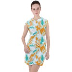 Design Pattern Seamless Tropical Drawstring Hooded Dress