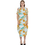 Design Pattern Seamless Tropical Cold Shoulder Loose Fit Dress With Pockets
