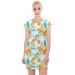 Design Pattern Seamless Tropical Cap Sleeve Bodycon Dress