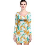 Design Pattern Seamless Tropical Long Sleeve Velvet Bodycon Dress