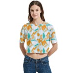 Design Pattern Seamless Tropical Women s Round Neck Short Sleeve Crop Top
