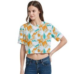 Women s Round Neck Short Sleeve Crop Top 