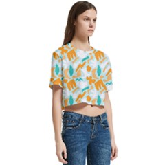 Women s Round Neck Short Sleeve Crop Top 