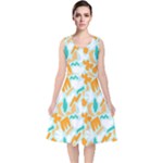 Design Pattern Seamless Tropical V-Neck Midi Sleeveless Dress 