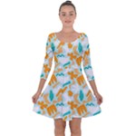 Design Pattern Seamless Tropical Quarter Sleeve Skater Dress