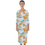 Design Pattern Seamless Tropical Quarter Sleeve Midi Bodycon Dress