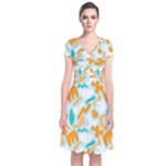 Design Pattern Seamless Tropical Short Sleeve Front Wrap Dress