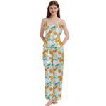 Design Pattern Seamless Tropical Spaghetti Top Long Pants Satin Pajamas Set