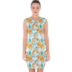 Design Pattern Seamless Tropical Capsleeve Drawstring Dress 