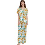 Design Pattern Seamless Tropical Short Sleeve Satin Pajamas Set With Pockets