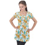 Design Pattern Seamless Tropical Puff Sleeve Tunic Top