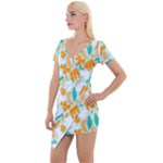Design Pattern Seamless Tropical Short Sleeve Asymmetric Mini Dress