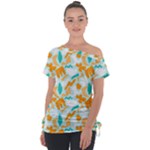 Design Pattern Seamless Tropical Off Shoulder Tie-Up T-Shirt