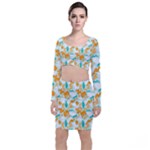 Design Pattern Seamless Tropical Long Sleeve Crop Top & Bodycon Skirt Set