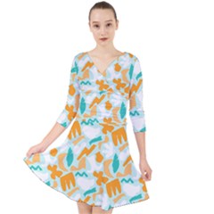 Quarter Sleeve Front Wrap Dress 