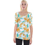Design Pattern Seamless Tropical Wide Neckline T-Shirt