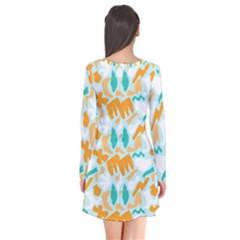 Long Sleeve V-neck Flare Dress 