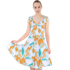 Cap Sleeve Front Wrap Midi Dress 