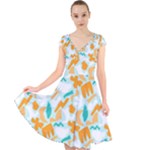 Design Pattern Seamless Tropical Cap Sleeve Front Wrap Midi Dress