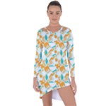 Design Pattern Seamless Tropical Asymmetric Cut-Out Shift Dress