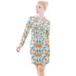 Design Pattern Seamless Tropical Button Long Sleeve Dress