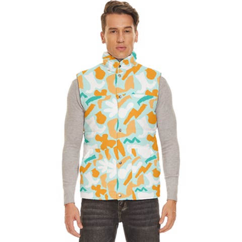 Design Pattern Seamless Tropical Men s High Neck Button Up Puffer Vest from ArtsNow.com