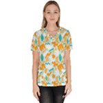 Design Pattern Seamless Tropical Women s V-Neck Scrub Top