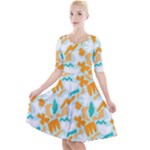 Design Pattern Seamless Tropical Quarter Sleeve A-Line Dress