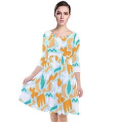 Quarter Sleeve Waist Band Dress 
