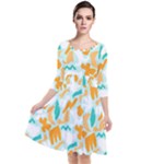 Design Pattern Seamless Tropical Quarter Sleeve Waist Band Dress