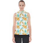 Design Pattern Seamless Tropical Mock Neck Shell Top