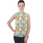 Design Pattern Seamless Tropical Mock Neck Chiffon Sleeveless Top