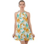 Design Pattern Seamless Tropical Halter Tie Back Chiffon Dress