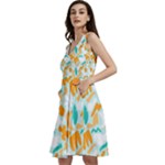 Design Pattern Seamless Tropical Sleeveless V-Neck Skater Dress with Pockets