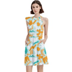 Cocktail Party Halter Sleeveless Dress With Pockets 
