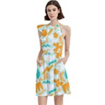 Design Pattern Seamless Tropical Cocktail Party Halter Sleeveless Dress With Pockets