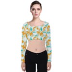 Design Pattern Seamless Tropical Velvet Long Sleeve Crop Top