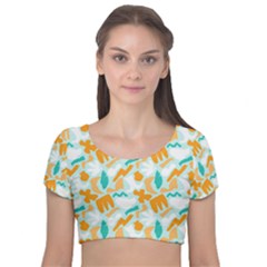 Velvet Short Sleeve Crop Top  