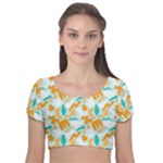Design Pattern Seamless Tropical Velvet Short Sleeve Crop Top 