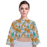 Design Pattern Seamless Tropical Tie Back Butterfly Sleeve Chiffon Top