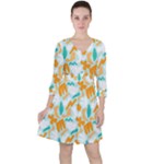 Design Pattern Seamless Tropical Quarter Sleeve Ruffle Waist Dress