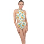 Design Pattern Seamless Tropical Halter Side Cut Swimsuit