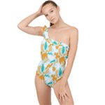 Design Pattern Seamless Tropical Frilly One Shoulder Swimsuit