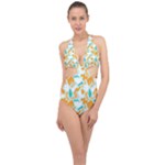 Design Pattern Seamless Tropical Halter Front Plunge Swimsuit