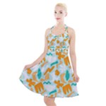 Design Pattern Seamless Tropical Halter Party Swing Dress 