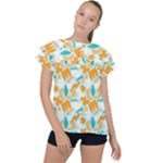 Design Pattern Seamless Tropical Ruffle Collar Chiffon Blouse