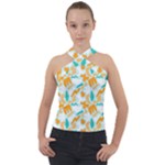 Design Pattern Seamless Tropical Cross Neck Velour Top